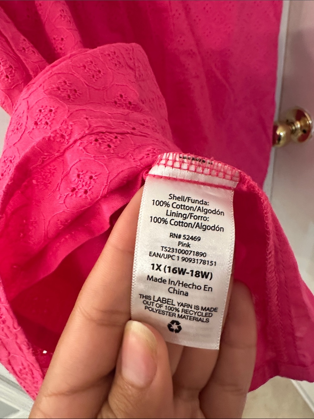 NWT 100% Cotton Bright Pink Eyelet Ruffle Dress - Picture 6 of 6